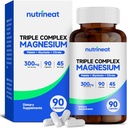 Complexe Triple Magnésium (90 capsules), 300mg de glycinate de magnésium, Citrate et Malate pour les muscles, les nerfs, et l'énergie, haute absorption, végétalien, non-OGM