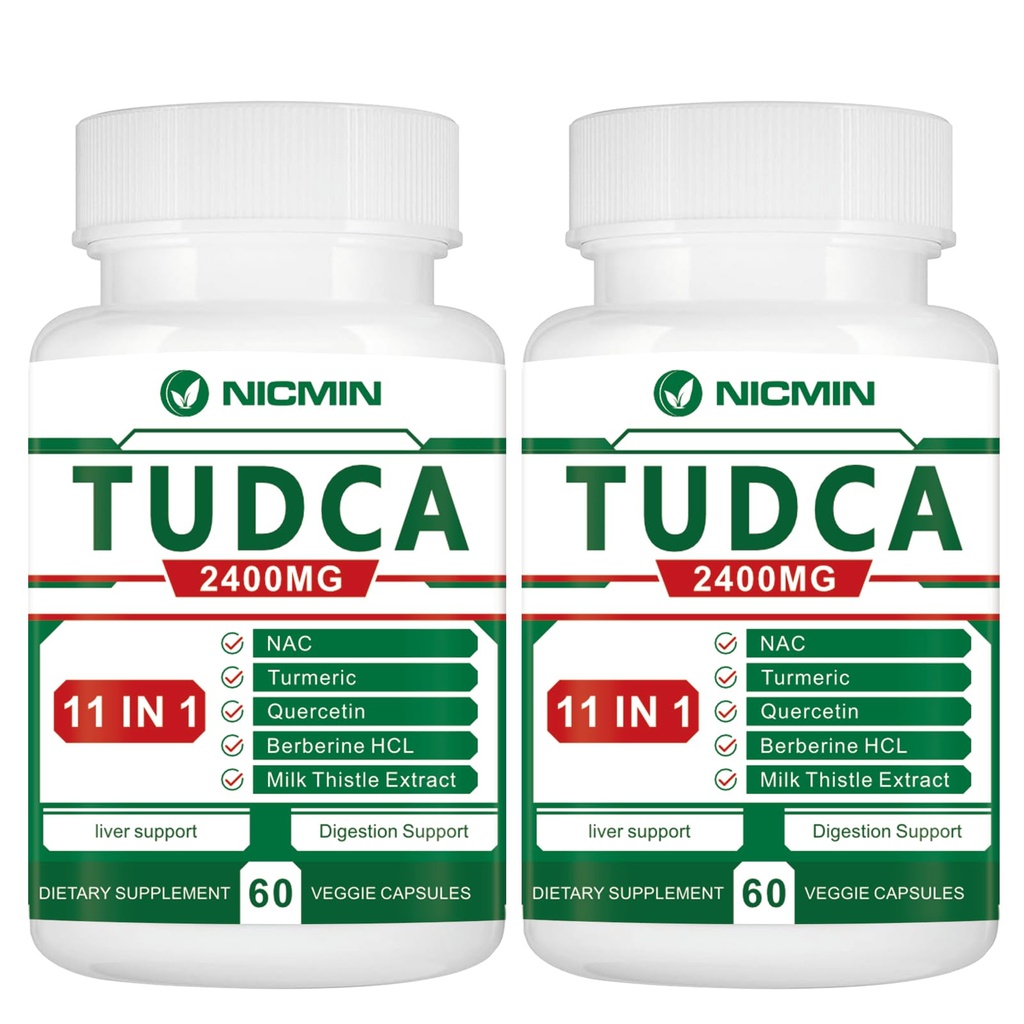 TUDCA Suppléments 2400MG, Complexe de sel biliaire pour le nettoyage du foie et de la vésicule biliaire, anti-âge pour les hommes et les femmes, santé digestive 120 Capsules