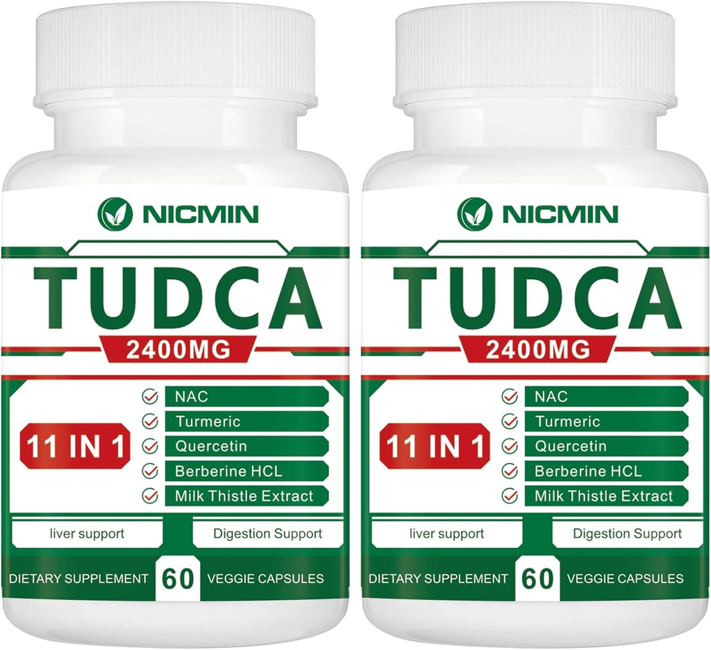 TUDCA Suppléments 2400MG, Complexe de sel biliaire pour le nettoyage du foie et de la vésicule biliaire, anti-âge pour les hommes et les femmes, santé digestive 120 Capsules