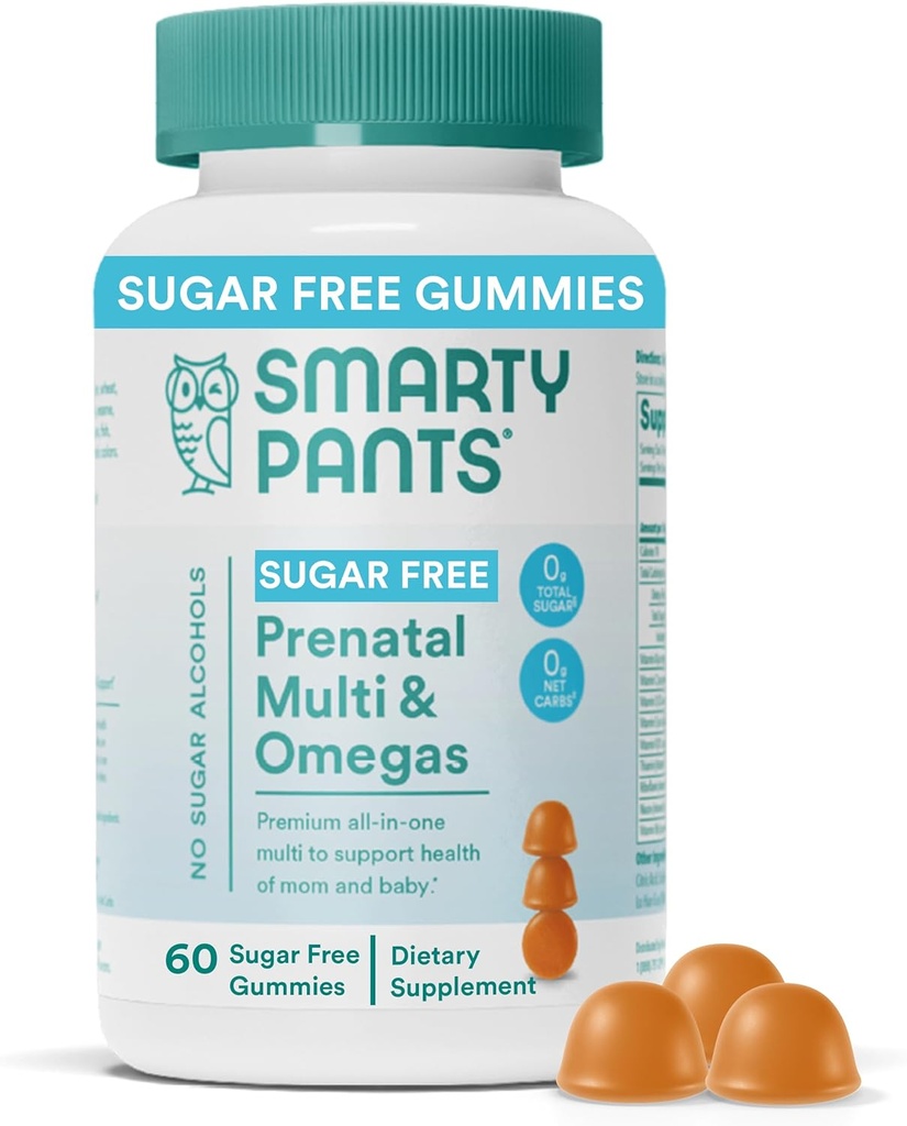 SmartyPants Vitamines prénatales pour les femmes, sans sucre Multivitamine Gommies: méthylfolate, Omega 3 (ALA) Vitamine D3, C, Vitamine B12, B6, A, K & Zinc, Inositol, Sans érythritol, 60 Compte (20 jours)