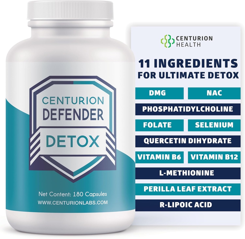 Centurion Defender Detox, Liver Cleanse Detox & Repair Supplément avec Phosphatidylcholine, Vitamine B6, Folate, L-Méthionine et Acide R-lipoïque, 180 capsules