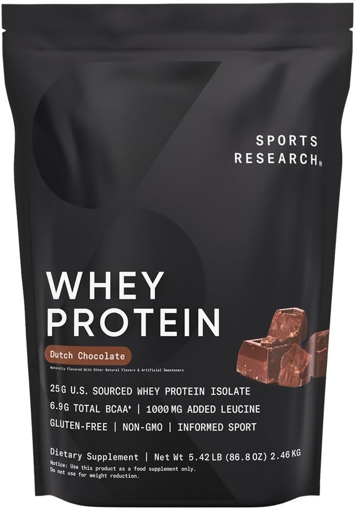 Recherche sportive Protéines de lactosérum - Sports Nutrition Protéines de lactosérum Isolées Poudre pour Lean Muscle Building & Workout Recovery - 5 lb Sac en vrac Protéines Poudre 25g par portion - Chocolat hollandais, 60 portions