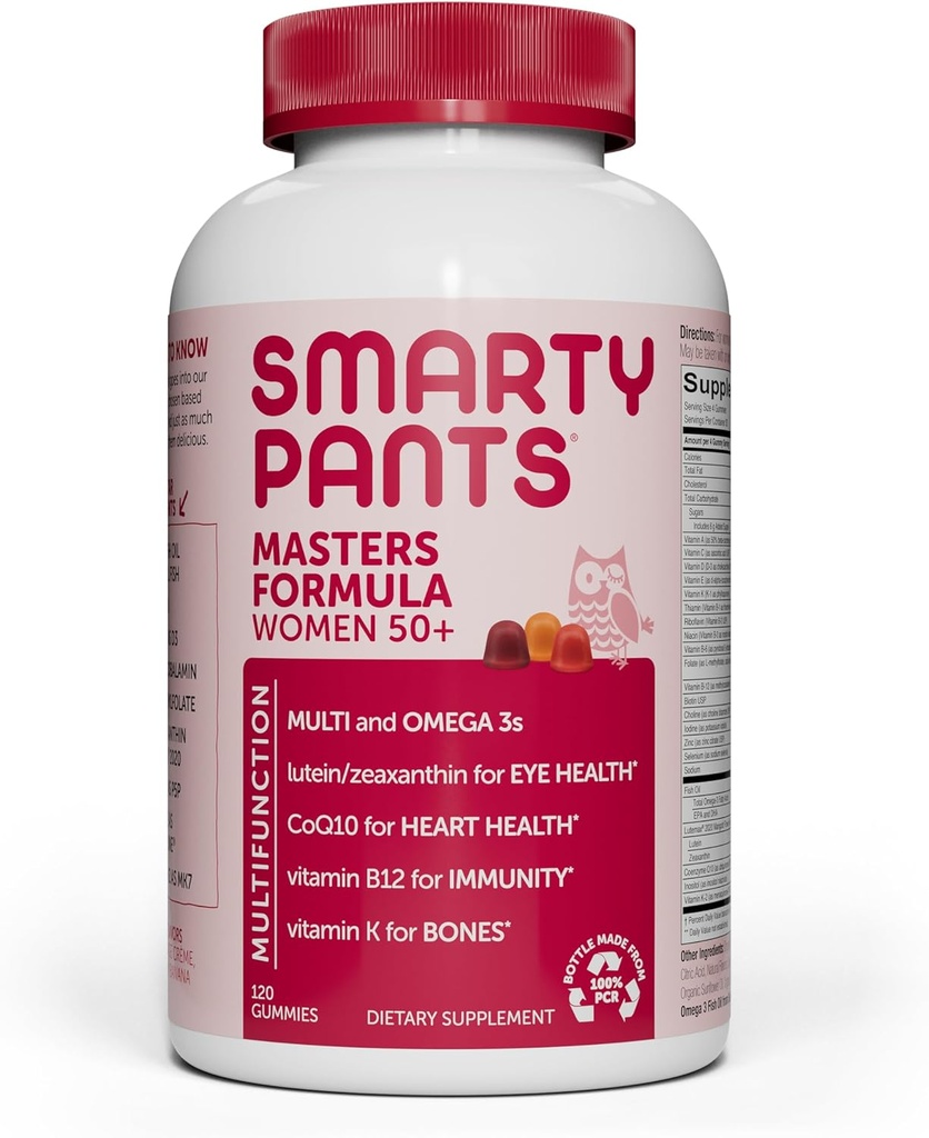 SmartyPants Multivitamine Gummy pour les femmes 50 ans et plus: Oméga 3 Huile de poisson (EPA/DHA), Méthylfolate, CoQ10, Vitamine D3, C, Vitamine B12, B6, A, K & Zinc, Biotine, Sans gluten, 120 Compte (30 jours)