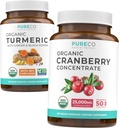 Turmeric & Cranberry Concentrate (4-Month Supply) Cranberry Curcumin Bundle of Organic Turmeric Curcumin with Black Pepper & Ginger (120 Caps) & Organic Cranberry Concentrate 50:1 Extract (120 Caps)