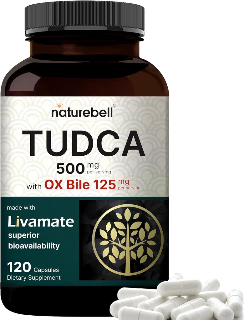 TUDCA 500mg avec OX Bile 125mg par portion, 120 Capsules – Soutien des sels de bile, Formule Livamate à haute absorption