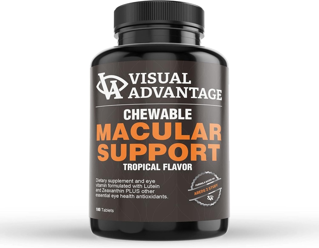 Visual Advantage® Macular Support Chewables – AREDS 2 Vitamines pour les yeux sains – Grande dégustation de comprimés à croquer à saveur tropicale – Approvisionnement de 3 mois (180)