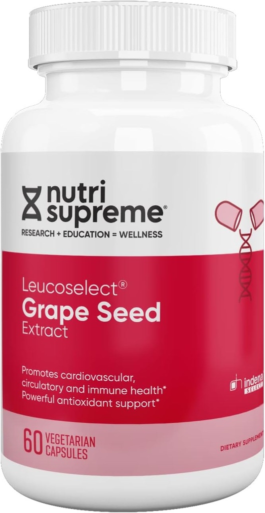 Nutri Supreme Grape Grape Extract Leucoselect, Polyphénols pour Super Antioxydant Support, Santé cardiovasculaire, Certifié Casher 60 Capsules