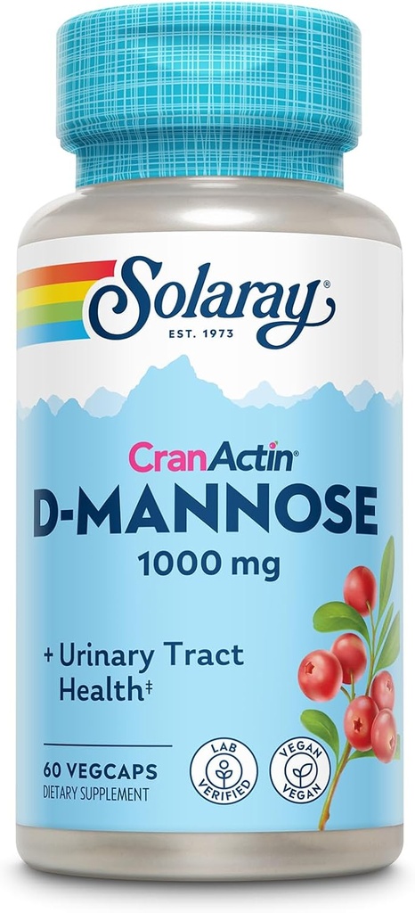 Solaray D-Mannose 1000mg avec extrait de canneberge de CranActin - D supplément de canneberge de Mannose avec vitamine C - soutient la santé du trac urinaire et de la vésicule - Vegan, garantie de 60 jours, 30 portions, 60 VegCaps