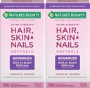 Bounty Hair, Skin & Nails de la nature libération rapide softgels, supplément de vitamine argan-infusé avec biotine et acide hyaluronique, soutient les cheveux, la peau, et la santé des ongles pour les femmes, 150 comtes (paquet de 2)