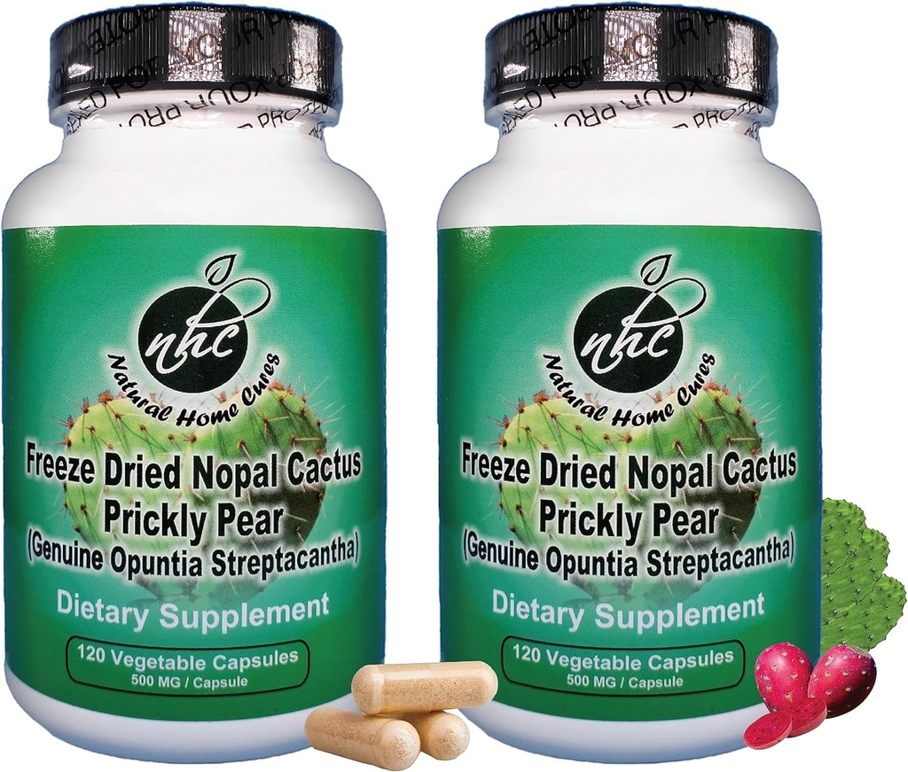 Capsules de cactus Nopal - Extrait de poire séchée congelée - Supplément de fibre pour le soutien métabolique de la santé - Riche en bétalaines et nitrates - Non-OGM - 120 capsules de légumes (2 bouteilles)