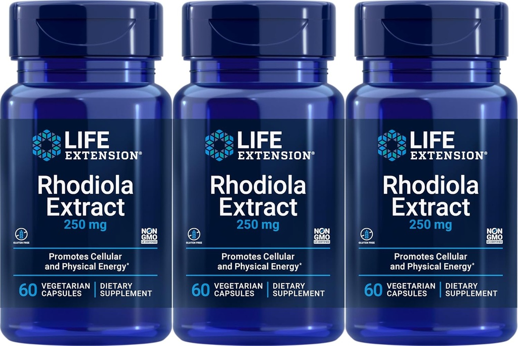 Extension de vie Extrait de Rhodiola, 60 capsules végétariennes (paquet de 3)