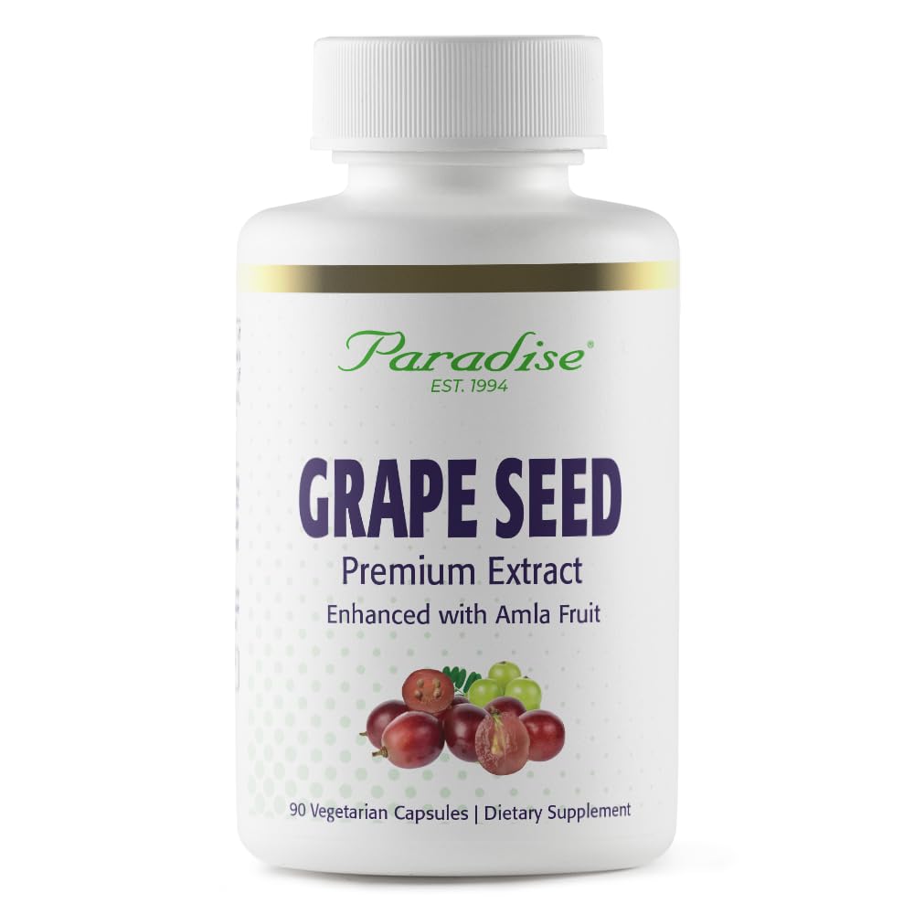 Extrait de graines de raisin d'herbes paradisiaques, spectre entier actif, antioxydant, végétalien, non OGM, sans gluten, 90 capsules végétariennes