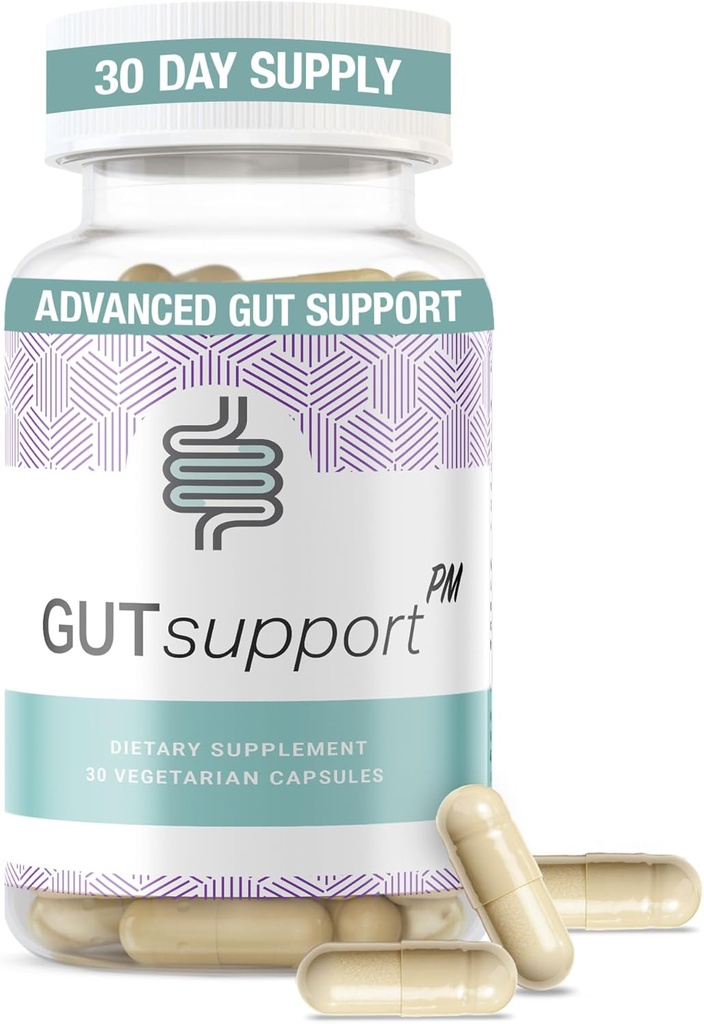 IBDassistTM Gut Support PM - Supplément Gut de nuit santé et digestion - Bloating Relief & Reposful Sleep* - Contient des herbes calmantes comme la mélatonine, la camomille, le citron baume, le ginger et plus - 30 capsules