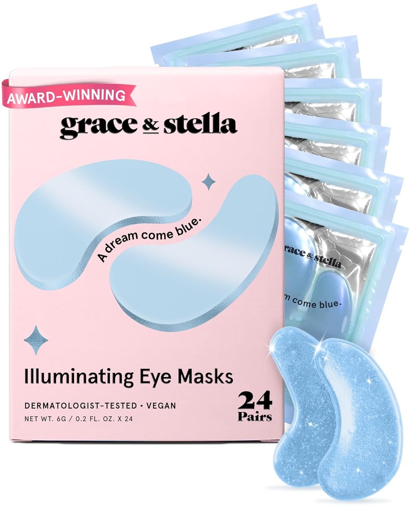 grace & stella Award Winning Under Eye Mask Reduce Dark Circles, Puffy Eyes, Undereye Bags, Wrinkles, Gel Under Eye Patches, Birthday Gifts for Women - Vegan Cruelty-Free Self Care (24 Pairs, Blue)