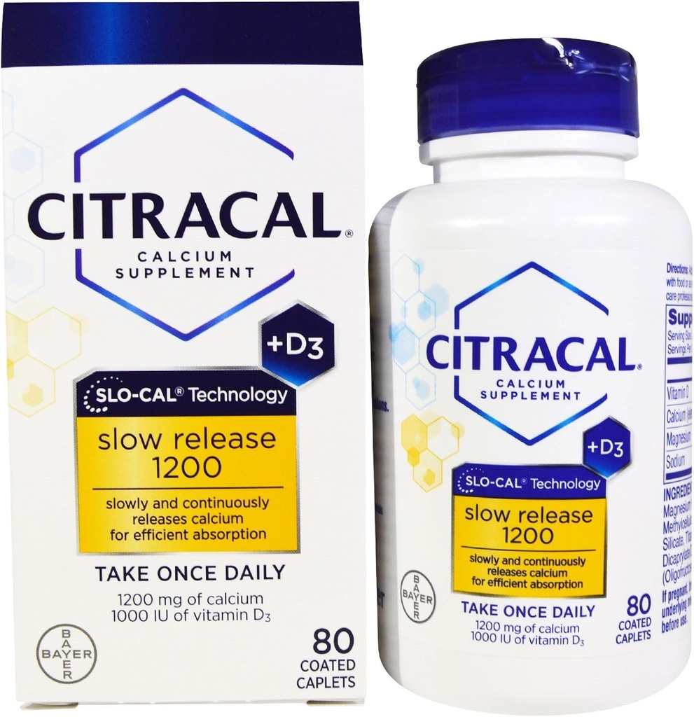 Calcium citracal +D à libération lente 1200, comprimés enduits - 80 ea (paquet de 2)