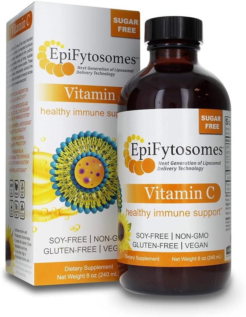 Vitamine liposomale C NatureS Réponse EpiFytosomes Vitamine C 1000 mg par portion - Supplément alimentaire végétalien - Sans gluten de soja non OGM - Idéal pour un soutien immunitaire sain - 6 ml (40 portions par bouteille)