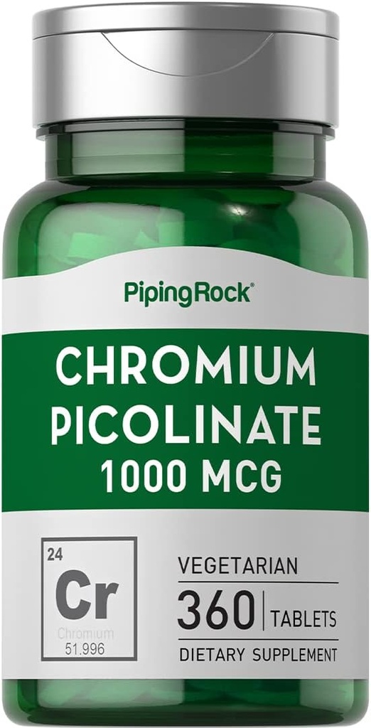Piping Rock Chromium Picolinate 1000mcg, 360 comprimés Pills, Végétarien, Non-OGM, Supplément sans gluten