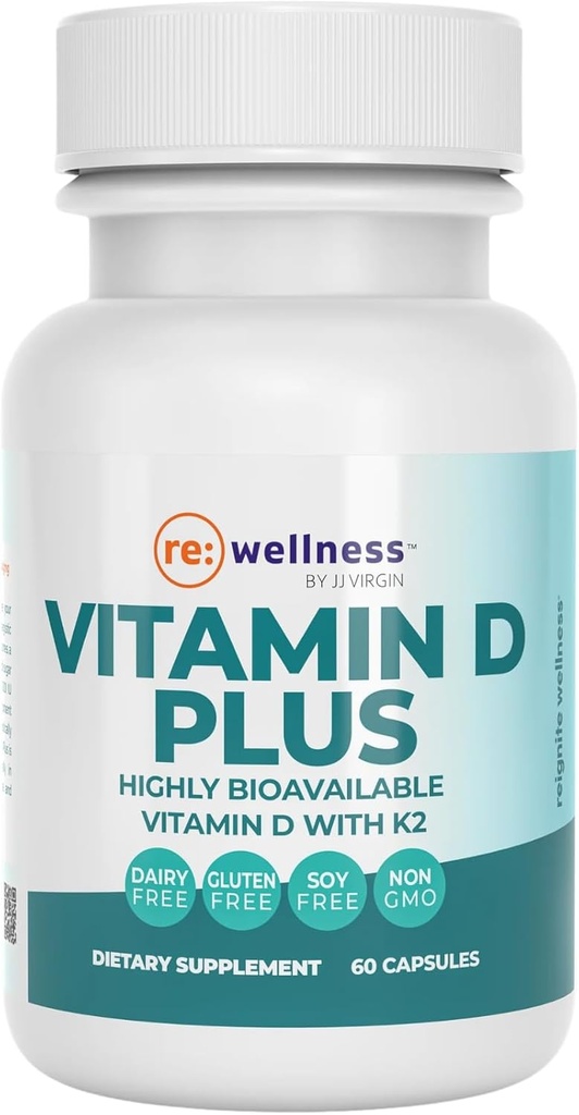 Bien-être réignite par JJ Virginde vitamine D Plus de 5 000 UI, vitamine D hautement absorbante + vitamine K1 et K2de supplément GG pour la santé immunitaire