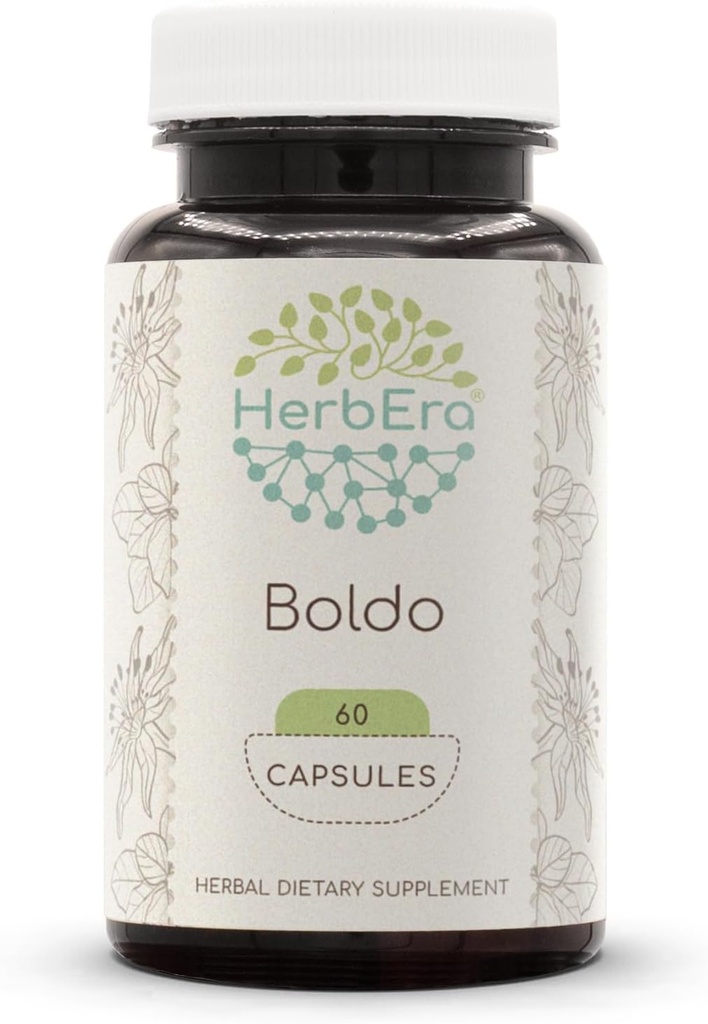 HerbEra Boldo 60 Capsules, 500 mg, Boldo (Peumus boldus) Feuille séchée (60 Capsules)