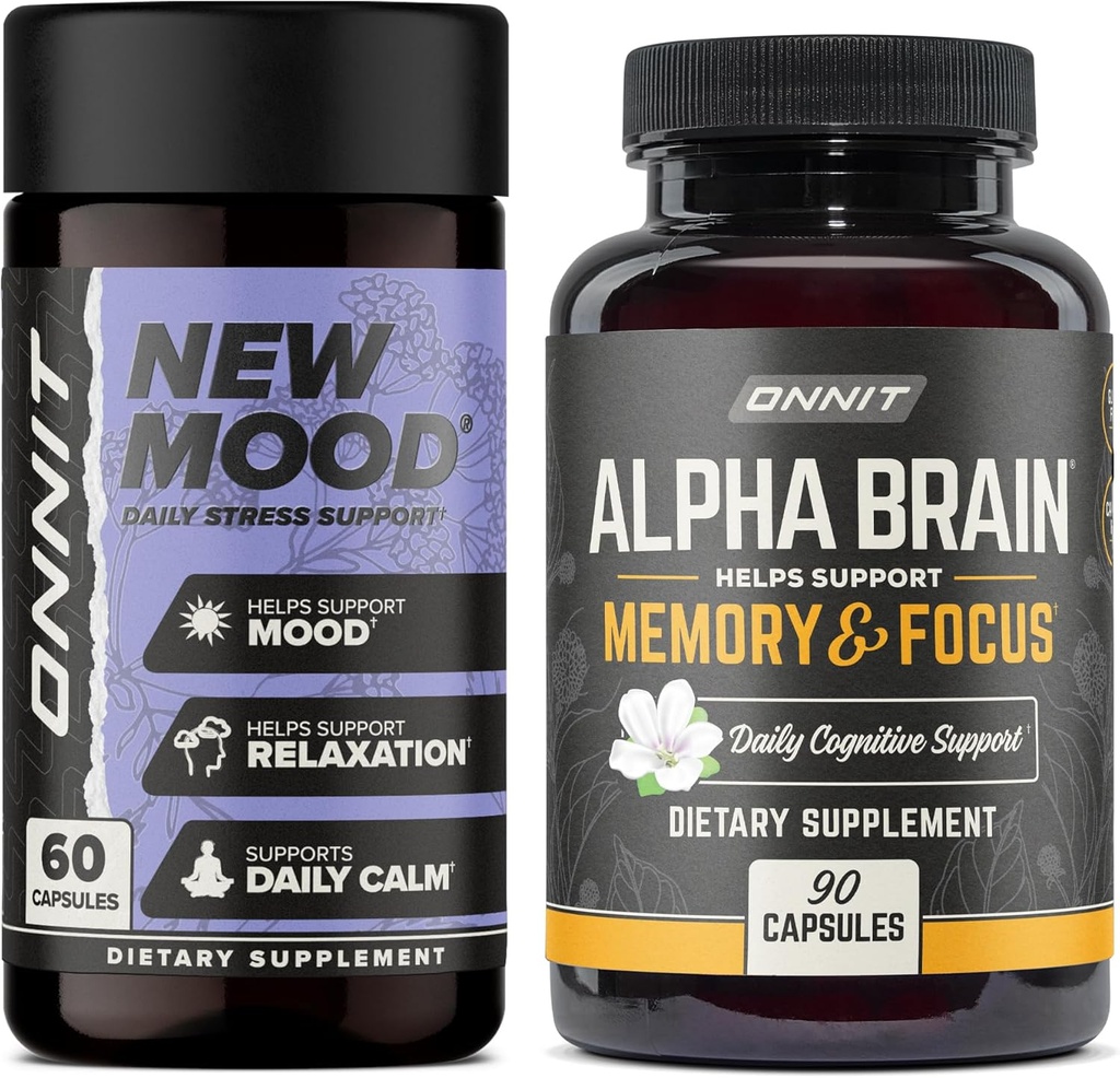 ONNIT Alpha Cerveau 90ct + Nouvelle humeur 60ct Nootropic Stack