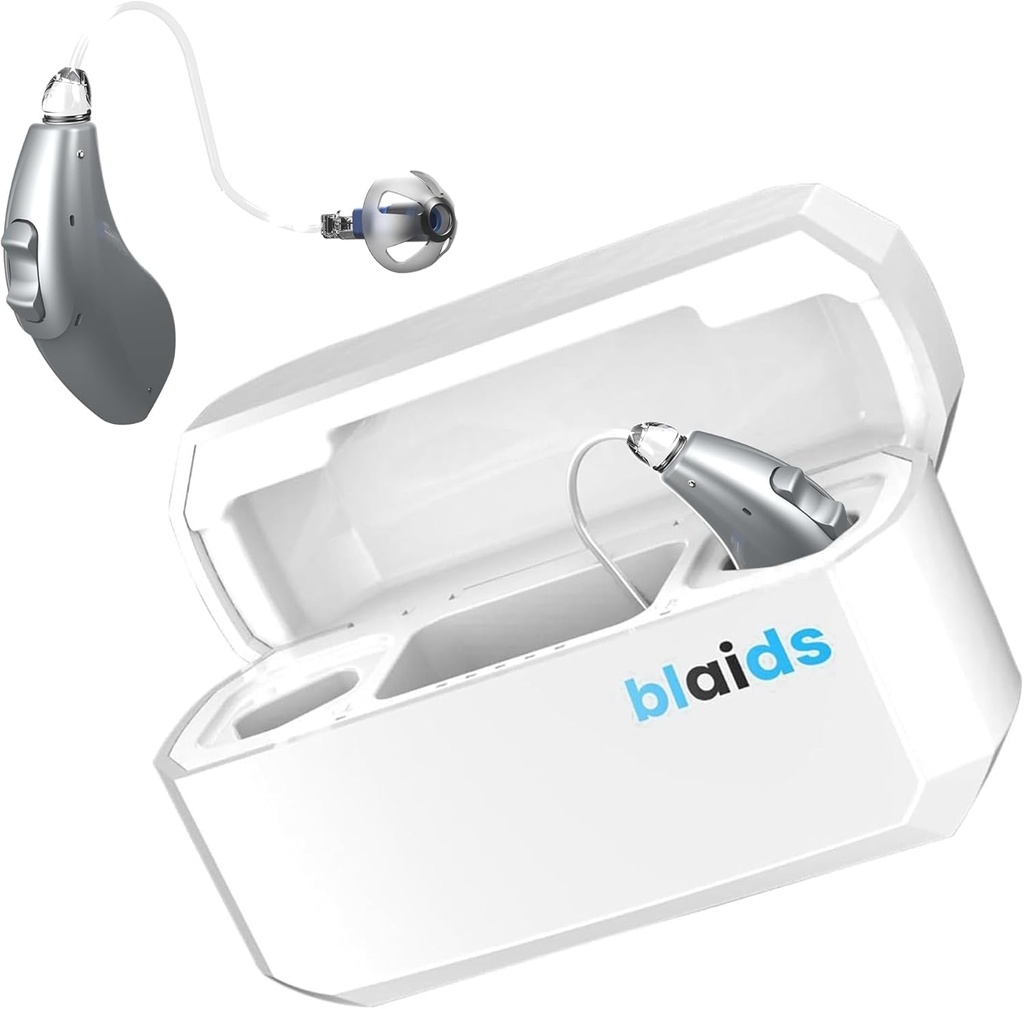 BlaidsX Neuro Rechargeable RIC + Aides auditives programmables pour adultes avec application mobile test d'audition et annulation de bruit, aides auditives pour aînés, double Mic et 96 canaux DSP. Processeur fabriqué aux États-Unis