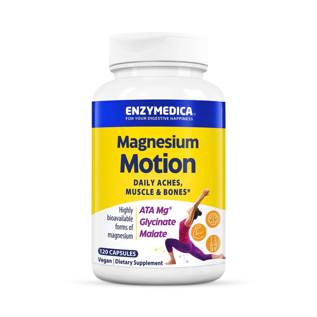 Enzymedica, Magnésium Motion avec 3 formes de magnésium, ATA Mg, Glycinate, Malate, Apaisant Anches occasionnelles, soutient les os et les muscles, 120 capsules