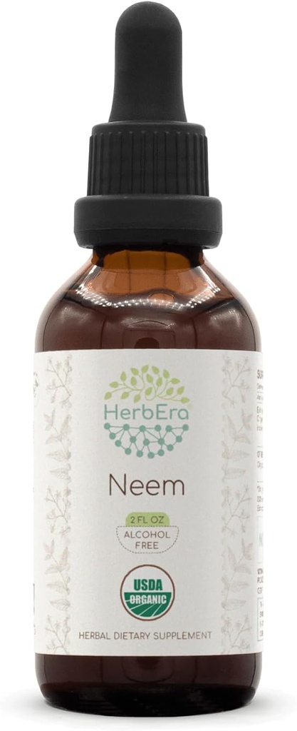 HerbEra Neem B60 Alcohol-Free Herbal Extract Tincture, Concentrated Liquid Drops Natural USDA Organic (Azadirachta Indica) Dried Leaf (2 fl oz)