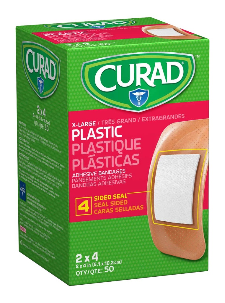 bandages adhésifs en plastique CURAD 2" x 4", non fabriqués en latex de caoutchouc naturel, boîte de 600