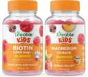 Biotine Lifeable Kids + Magnésium Citrate Kids, Gummies Bundle - Grande dégustation, supplément vitamine, sans gluten, sans OGM, gummy à croquer
