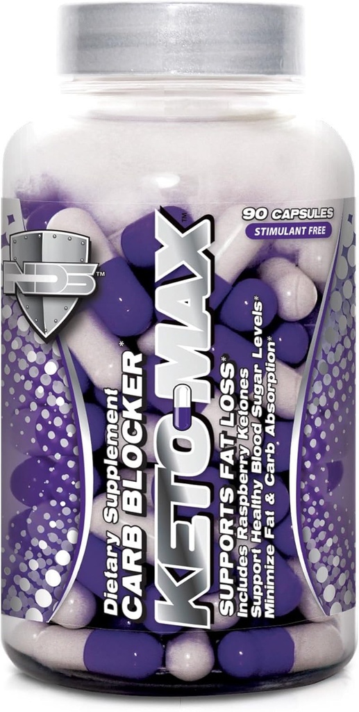 NDS Nutrition Keto-Max - Supplément diététique pour hydrates de carbone et blocage des graisses avec le chrome - Stimulant brûleur de graisse libre pour un corps plus tonique et adapté - 90 capsules