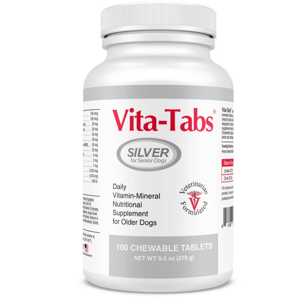 Argent - Vitamines, minéraux, nutriments - Soutien pour chien aîné - Supplément pour os sains, articulations, énergie, système immunitaire - 100 comprimés à croquer
