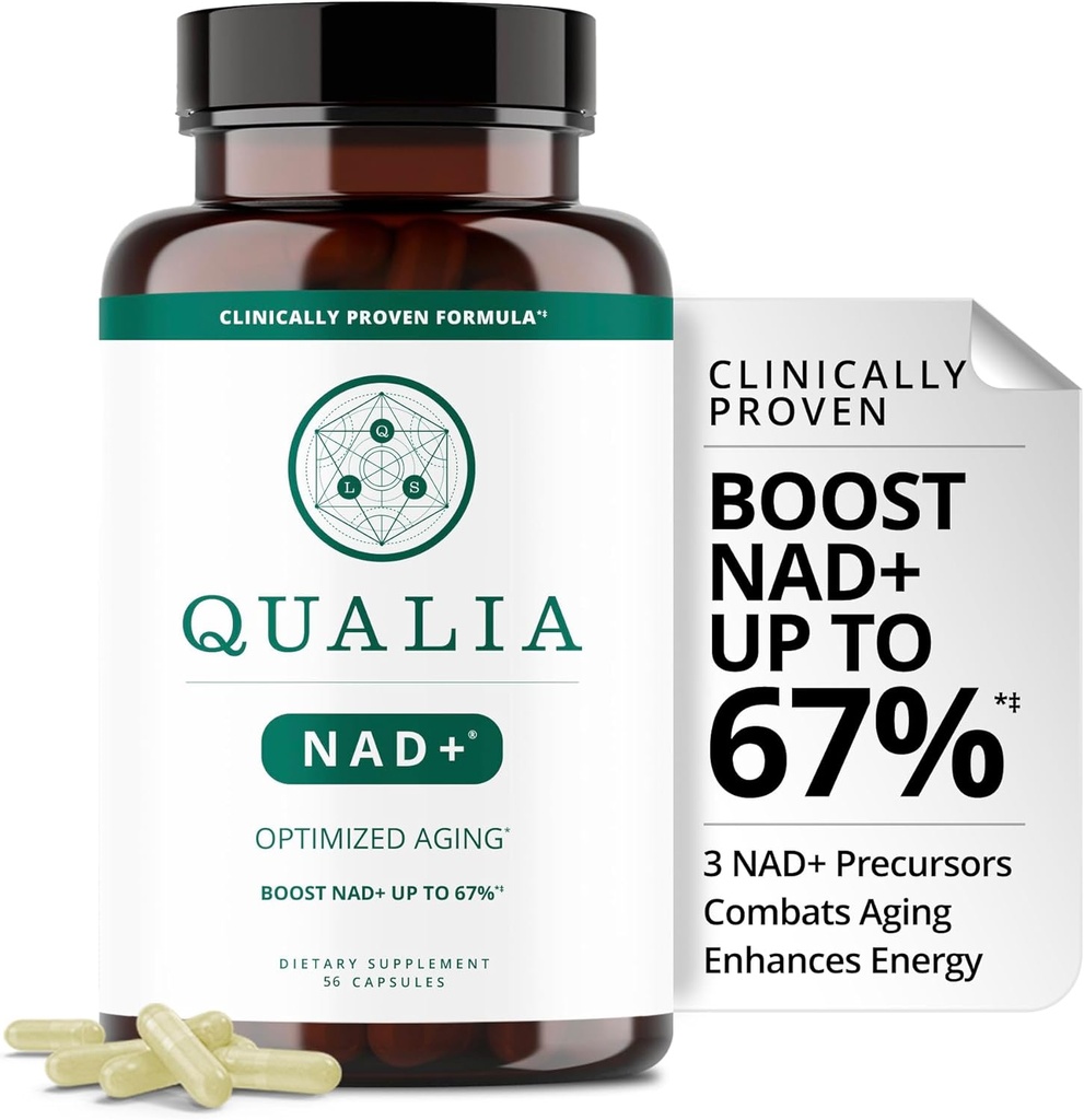 Supplément Qualia NAD — Prouvé cliniquement pour stimuler le NAD+ jusqu'à 67 %. Elite NAD+ Booster Ingrédients Nicotinamide Riboside (NIAGEN), Niacine, Niacinamide (1 mois d'approvisionnement)