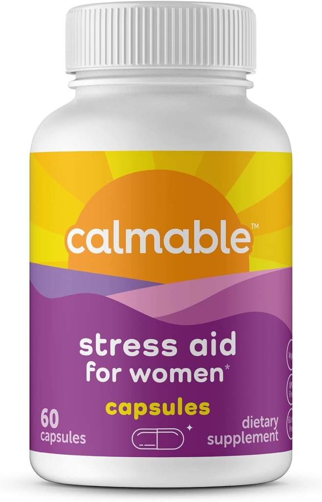 Stress Relief Aid for Women - Vegan - GABA, 5-HTP, Ashwagandha - Vitamin Dietary Supplement - 60 Capsules