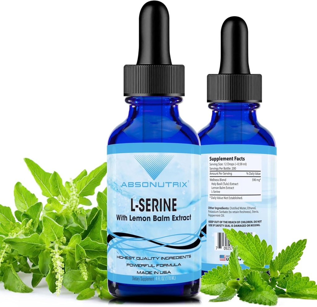 Absonutrix L-Serine Complex 500 mg - 4 Oz Liquid Large Bottle - 200 Servings per Bottle Made in USA All Natural