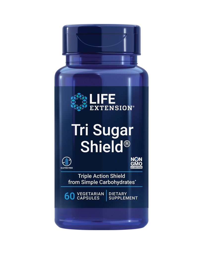 Life Extension Tri Sugar Shield®, Son Sorgho, Mulberry blanc, Phloridzin Polyphénol de pomme, Trois extraits botaniques Promouvoir le métabolisme du glucose sain, sans gluten, non-OGM, végétarien, 60 capsules