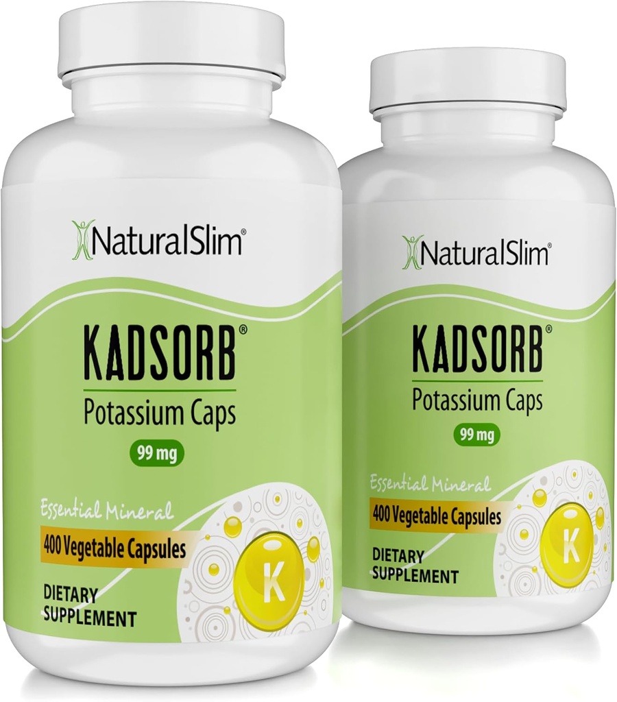 NaturalSlim Potassium Citrate naturel Gluconate 99 mg - Kadsorb soutient l'équilibre électrolytique et le pH normal - Suppléments de potassium absorbants avec minéraux essentiels - Non OGM 400 Capsules 2 Pack