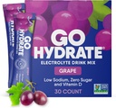 GoHydrate Powder Packets d'hydratation instantanée - faible teneur en sodium électrolytes boisson mélange - Natural Hydratation Support, sans sucre électrolyte boisson en poudre aromatisée avec vitamine D, 30 paquets, raisin