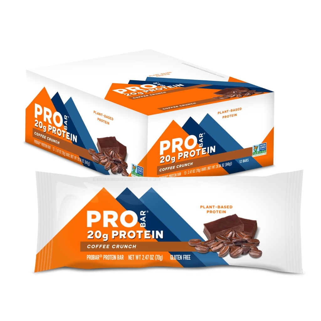 PROBAR - Bar PROTEIN, Crunch de café, Non-OGM, sans gluten, santé, végétale, ingrédients alimentaires entiers, énergie naturelle (12 Nombre)