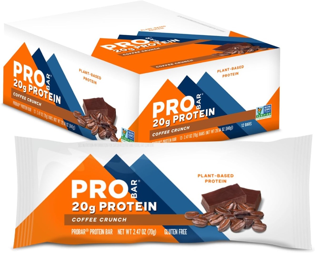 PROBAR - Bar PROTEIN, Crunch de café, Non-OGM, sans gluten, santé, végétale, ingrédients alimentaires entiers, énergie naturelle (12 Nombre)