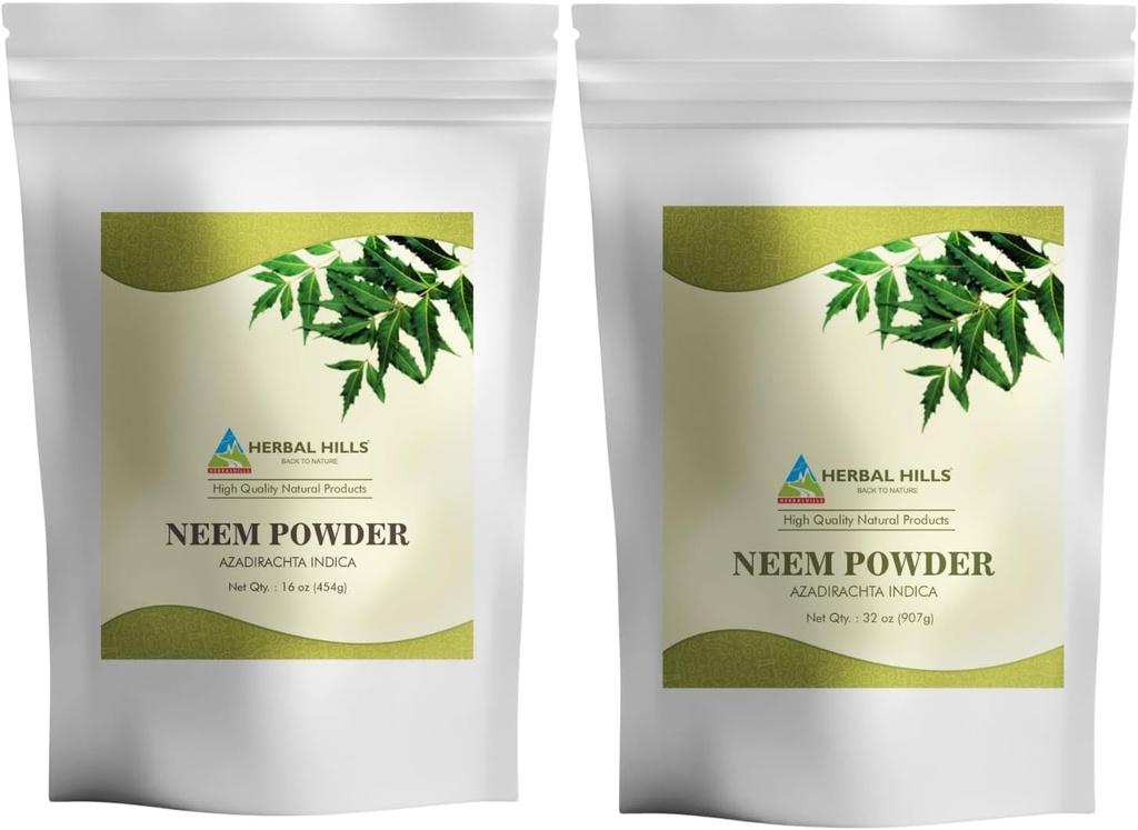 HERBAL HILLS Neem Leaf Powder Fresh Leaves Pure Neem Supplement Pack of 2 Combo