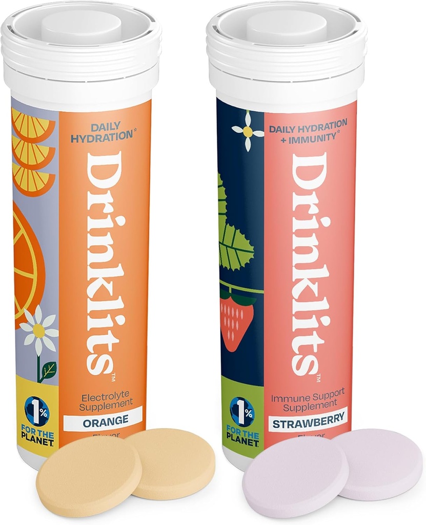 Buvez des comprimés d'hydratation quotidienne orange + comprimés d'immunité aux fraises (2) Électrolytes essentiels – grand goût – support immunitaire