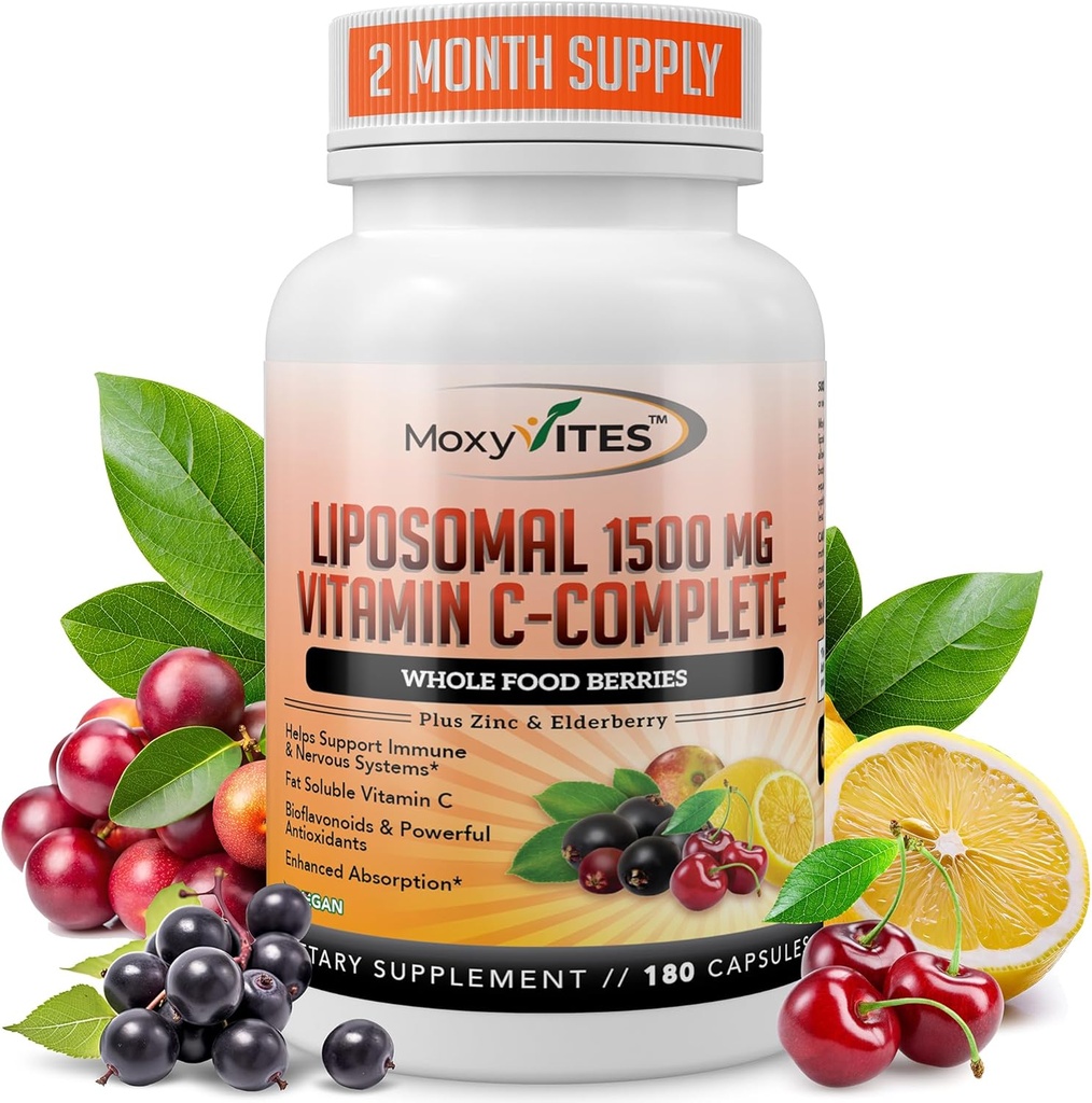 Liposomal Vitamin C with Zinc Capsules - Vit C Organic Elderberry, Amla, Camu Camu- Vitamina C High Absorption, Anti Aging, Immune Support,1500mg/Serving 3 Month Supply Gluten Free NON GMO Veggie Caps