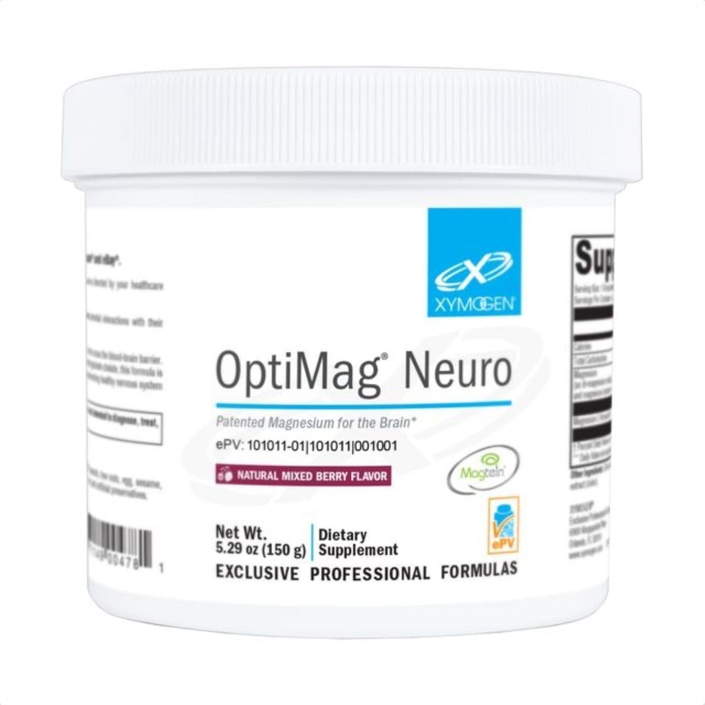 XYMOGEN OptiMag Neuro - Poudre de magnésium chélatée - avec du glycinate de magnésium et du thréonate de L - Soutien Santé cérébrale et relaxation - Berry mixte (60 portions)