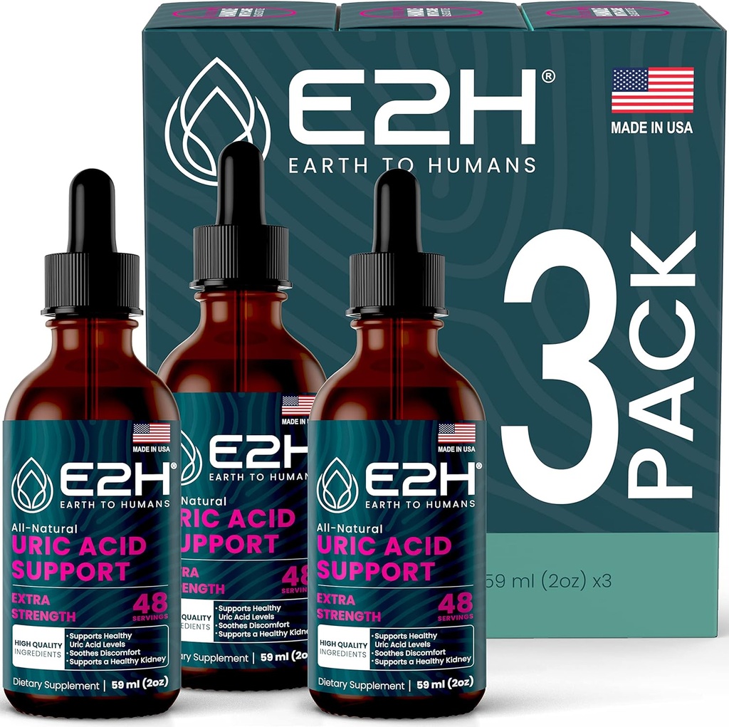 E2H Uric Acid Support Supplement - Tart Cherry and Devils Claw - Soutient Uric Acid Health and Reiny Function Non-OGM - Vegan - (3 bouteilles)