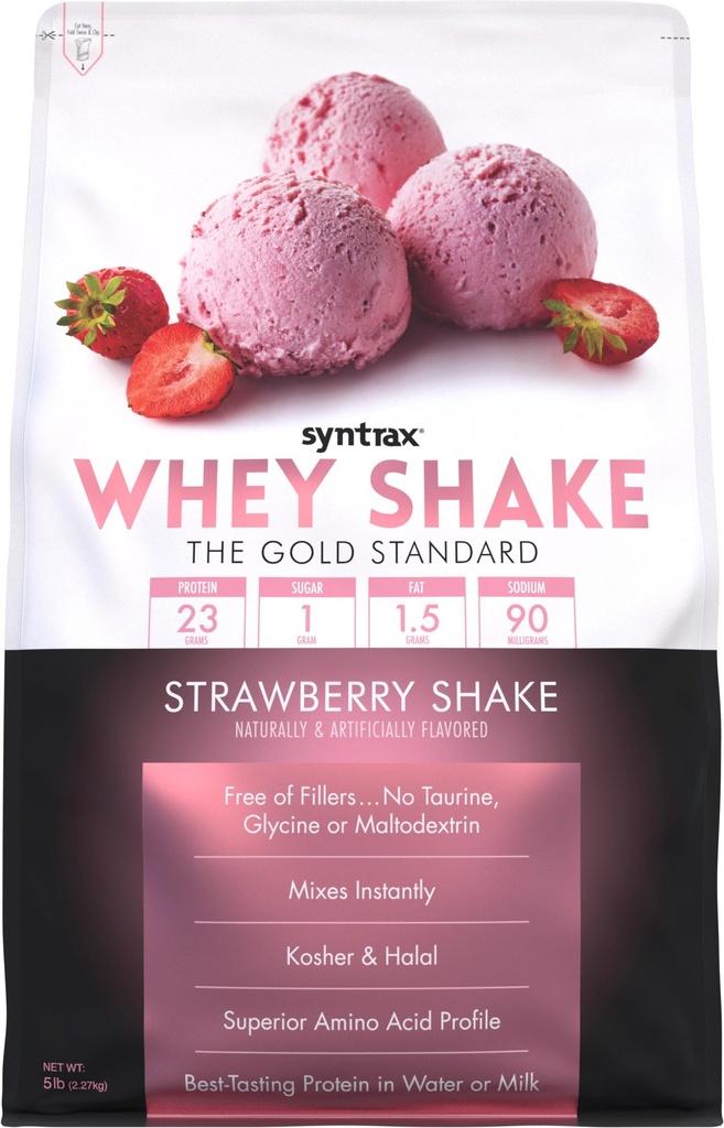 Syntrax Nutrition Whey Shake, Cold Filtered & Undenatured Whey Protein Powder Blend, Strawberry Shake, 5 lbs