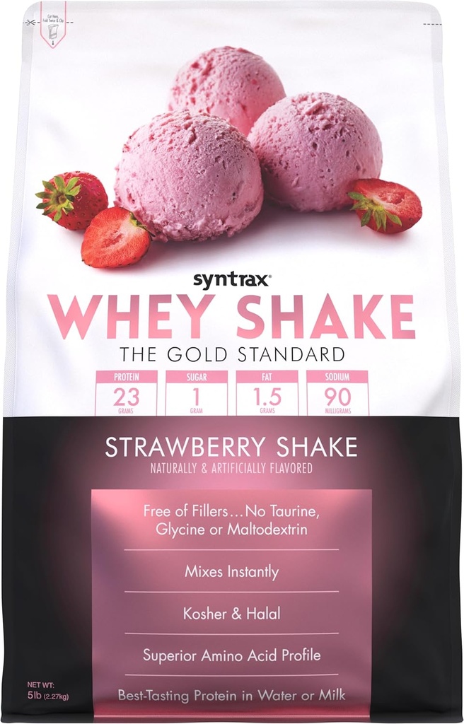 Syntrax Nutrition Whey Shake, Cold Filtered & Undenatured Whey Protein Powder Blend, Strawberry Shake, 5 lbs