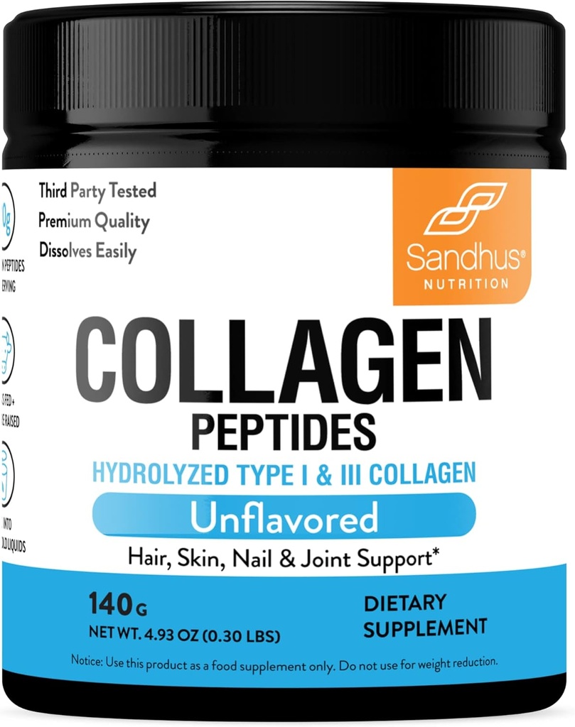Sandhu's Collagen Peptides Powder|4.9 oz Unflavored| Grass-Fed Hydrolyzed Bovine Collagen | Supports Youthful Skin, Hair, Nails, Mobility & Flexibility