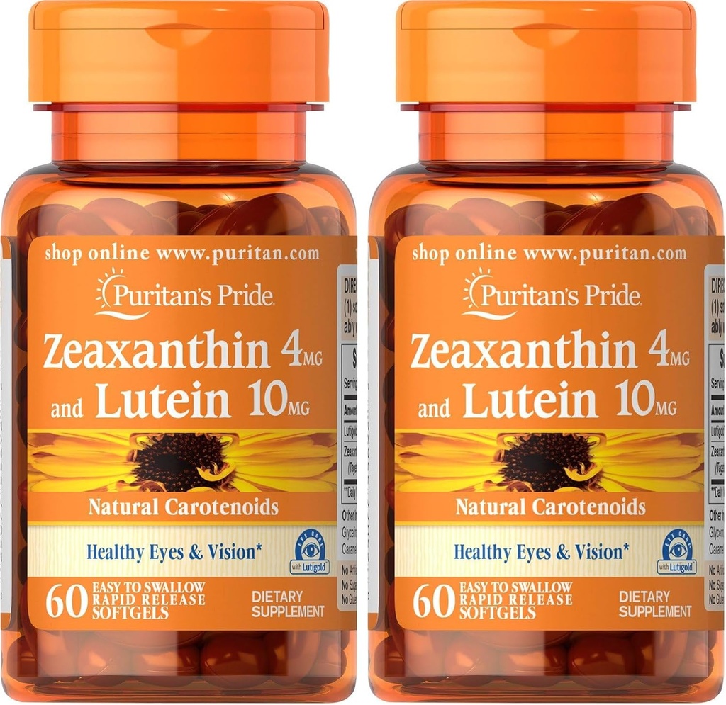Puritan's Pride Zeaxanthin 4mg avec lutéine 10mg, soutient les yeux sains et la vision*, 60 ct (paquet de 2)