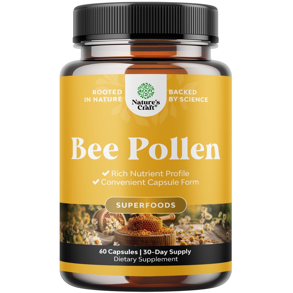 Pilules de pollen d'abeilles pour la croissance mammaire 60 Ct - Supplément de pollen d'abeille 1000mg Servir avec des vitamines B naturellement présentes Minéraux et enzymes - Supplément de soutien mammaire - Végétarien Non-OGM et sans gluten