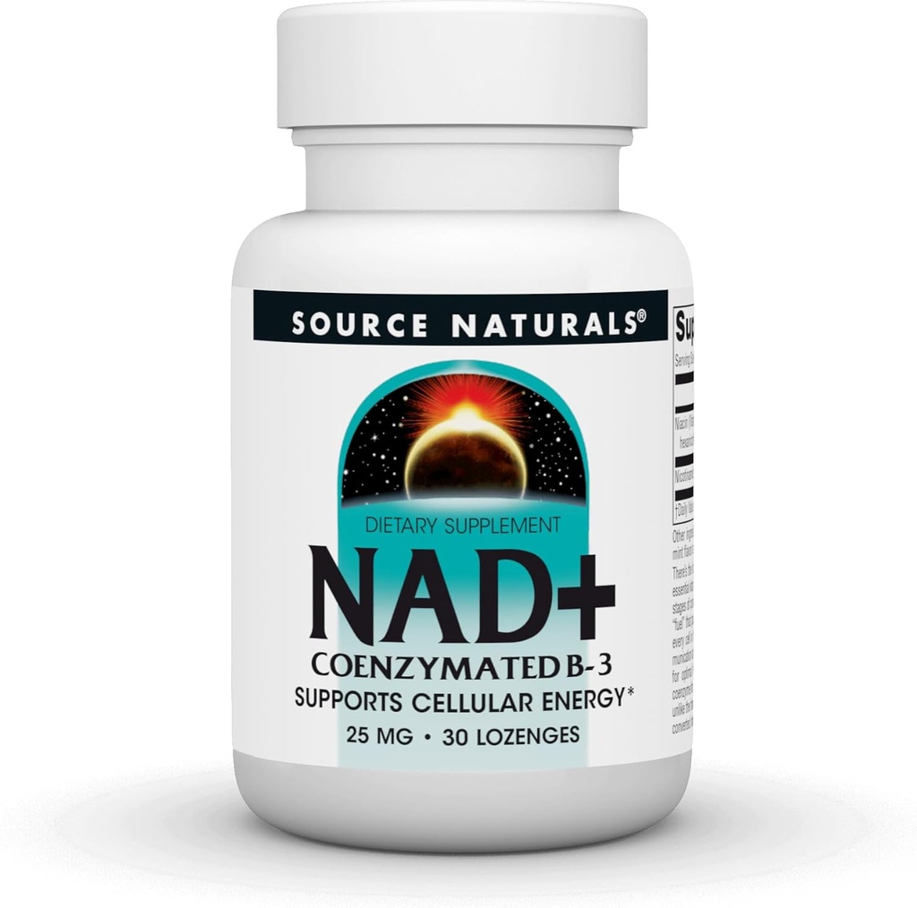Source Naturals NAD+, Coenzymated B-3, soutient l'énergie cellulaire*, 25 mg - 30 Lozenges
